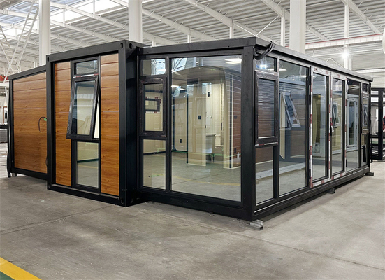20ft màu nâu mở rộng nhà container với tường rèm kính